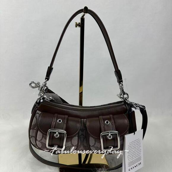 COACH Ashton Bag In Signature Jacquard Shoulder/Crossbody CBJ00 Silver/Oak/Maple - Picture 2 of 12